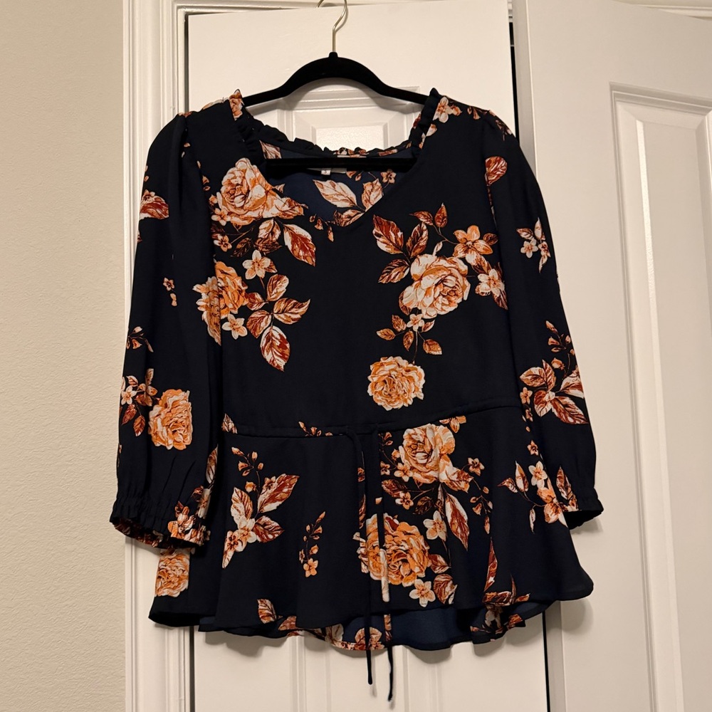 Maurices Navy and Orange Floral Blouse